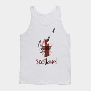 Scotland Red, Black and White Tartan Map Typography Design Tank Top